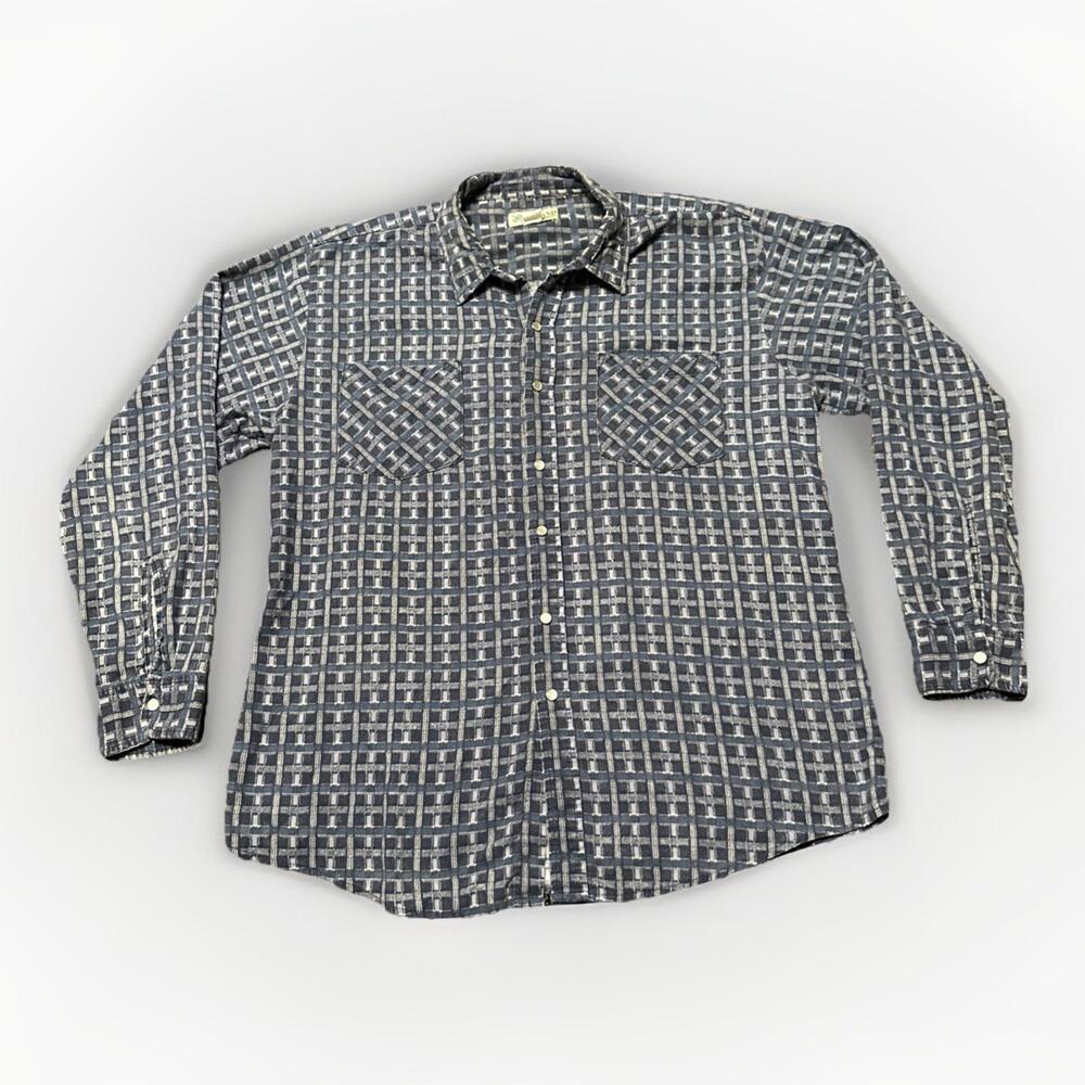 Haband Western Plaid Pearl Snap Button-up Shirt Mens Size Large Rodeo‎ Western